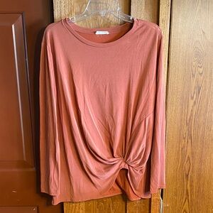 Hummingbird Twist-Front Long Sleeve Top - Rust